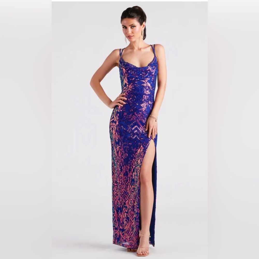 Phoebe Formal Sequin Cowl Neck Long Dress